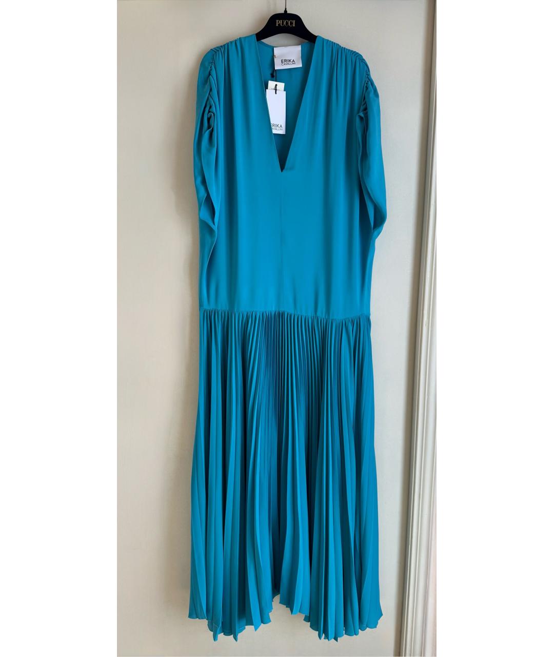 ERIKA CAVALLINI Бирюзовое ацетатное вечернее платье, фото 5