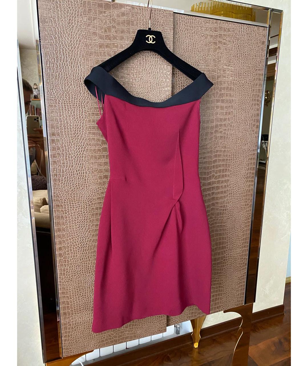 ROLAND MOURET Бордовое вискозное коктейльное платье, фото 2