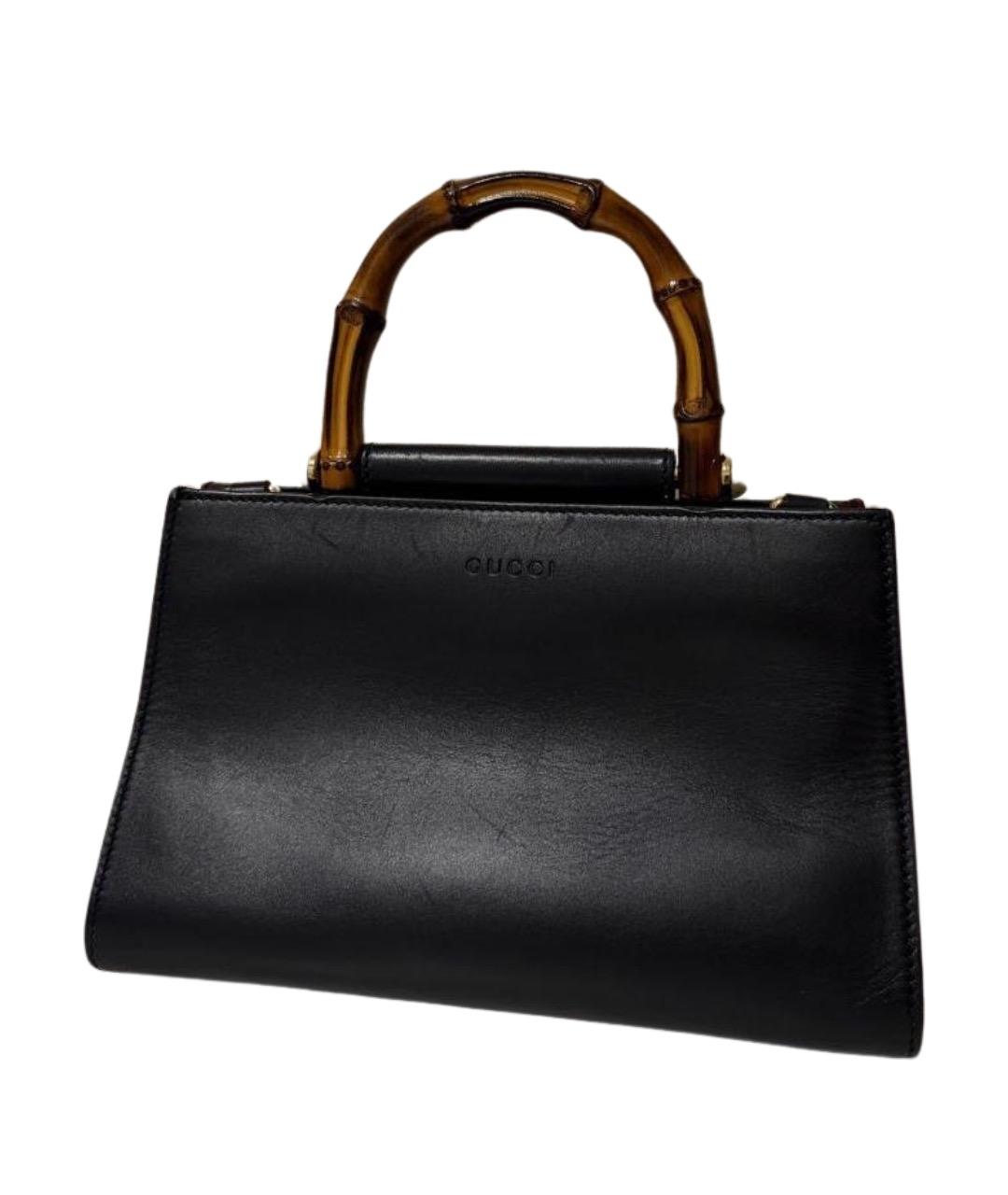 GUCCI Черная кожаная сумка с короткими ручками, фото 1