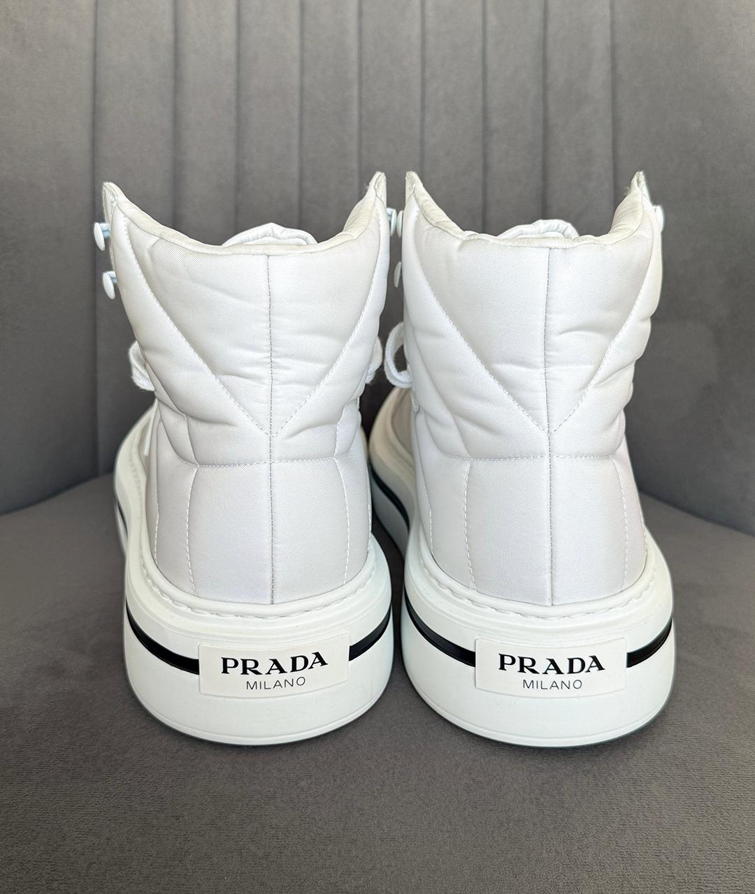 PRADA Белые кожаные высокие кроссовки / кеды, фото 6