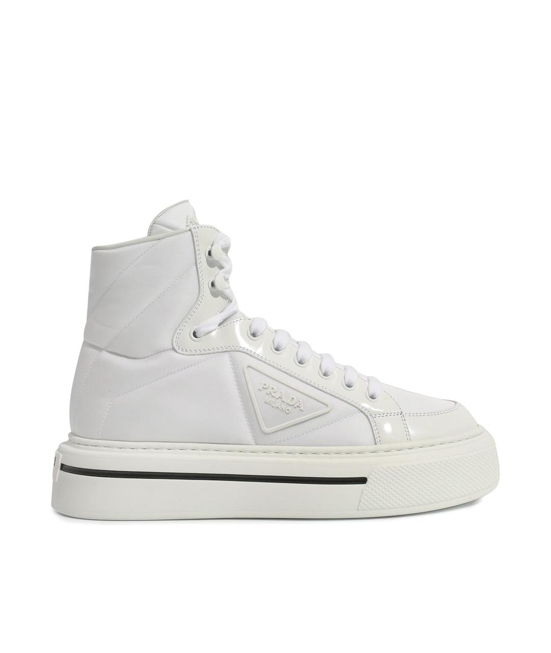 PRADA Белые кожаные высокие кроссовки / кеды, фото 1