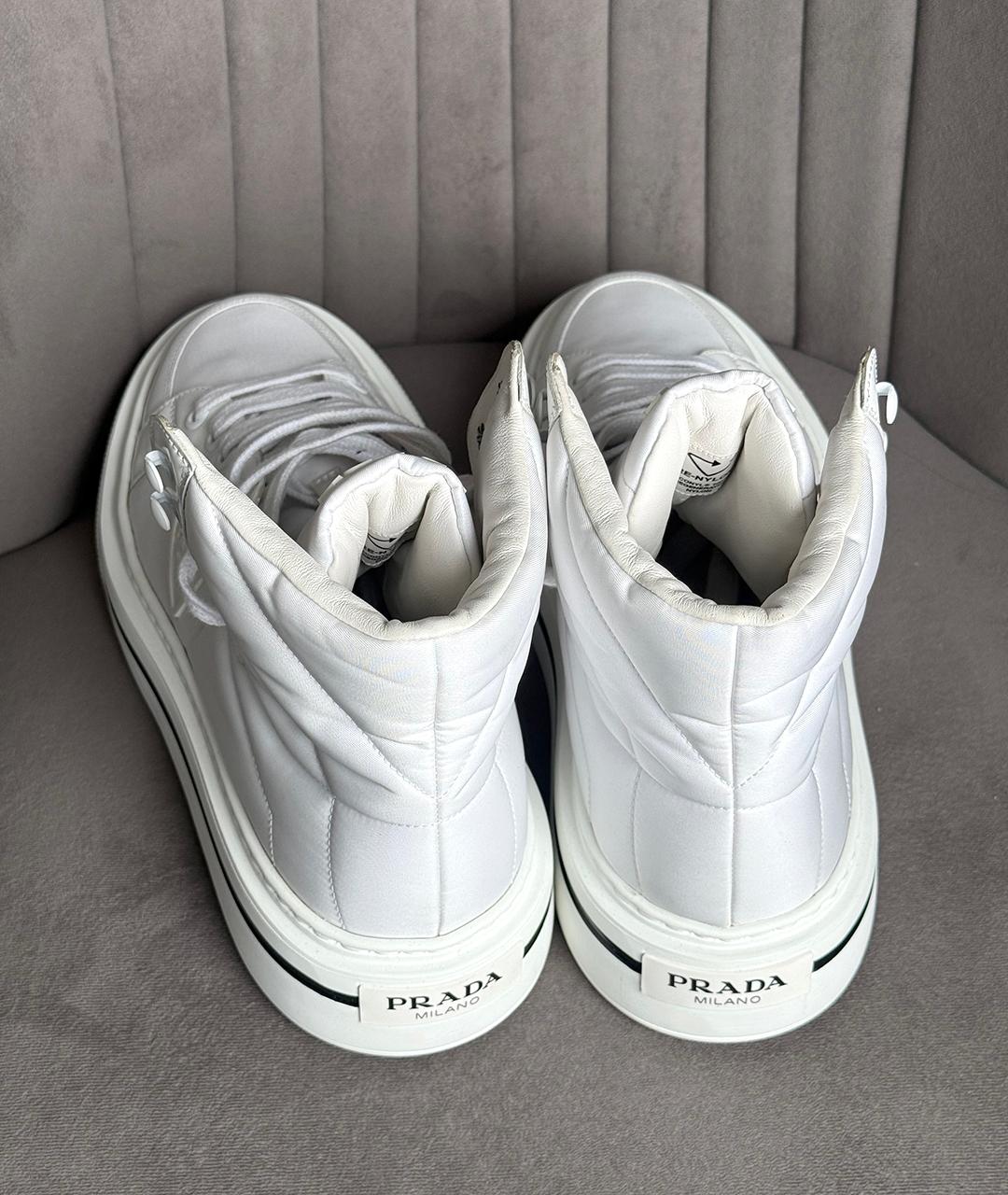 PRADA Белые кожаные высокие кроссовки / кеды, фото 8