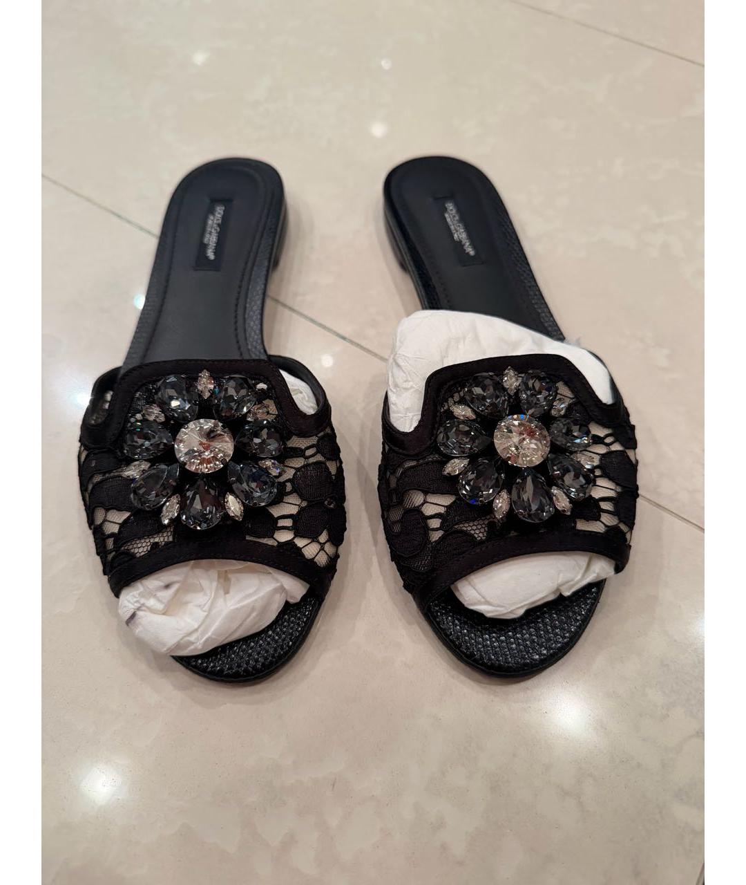 DOLCE&GABBANA Черные текстильные шлепанцы, фото 3