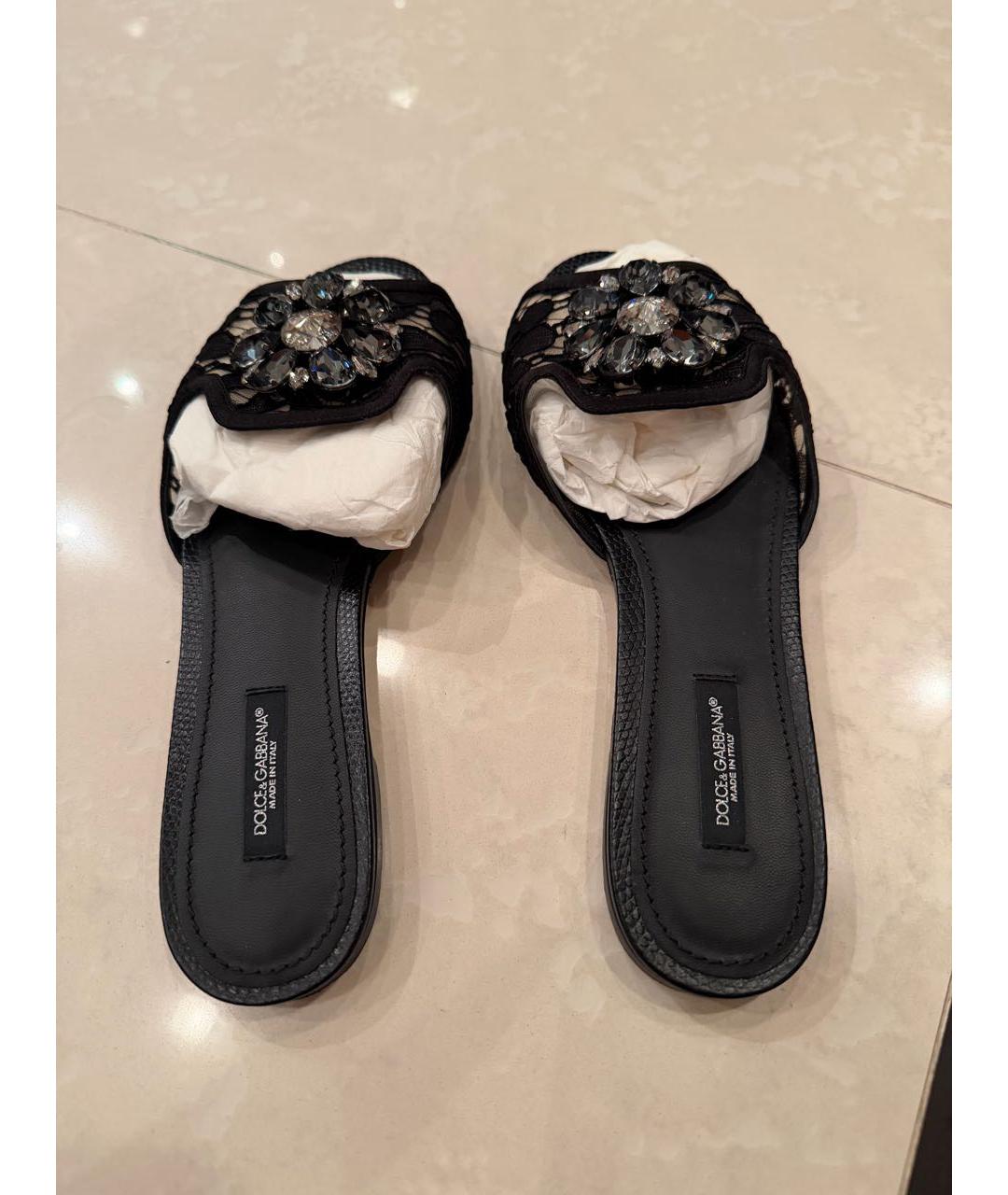 DOLCE&GABBANA Черные текстильные шлепанцы, фото 4