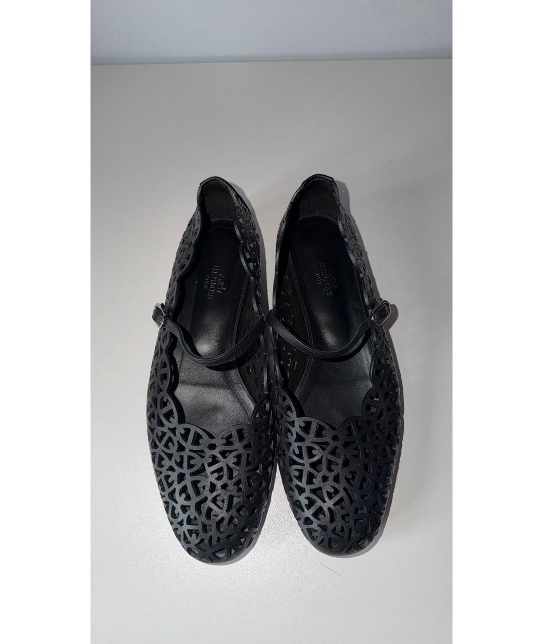 HERMES Черные кожаные балетки, фото 2