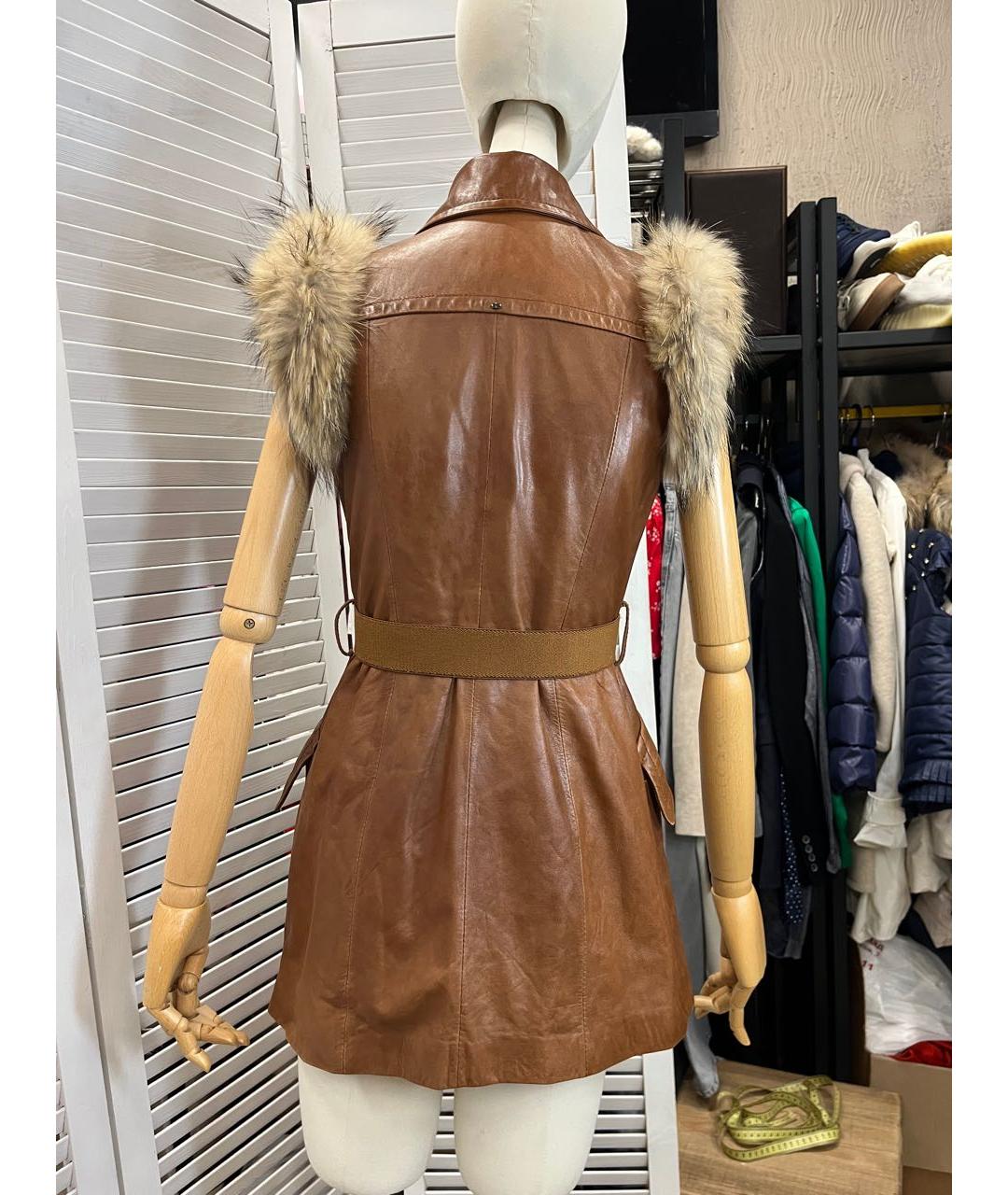 SPORTMAX Коричневый кожаный жилет, фото 6