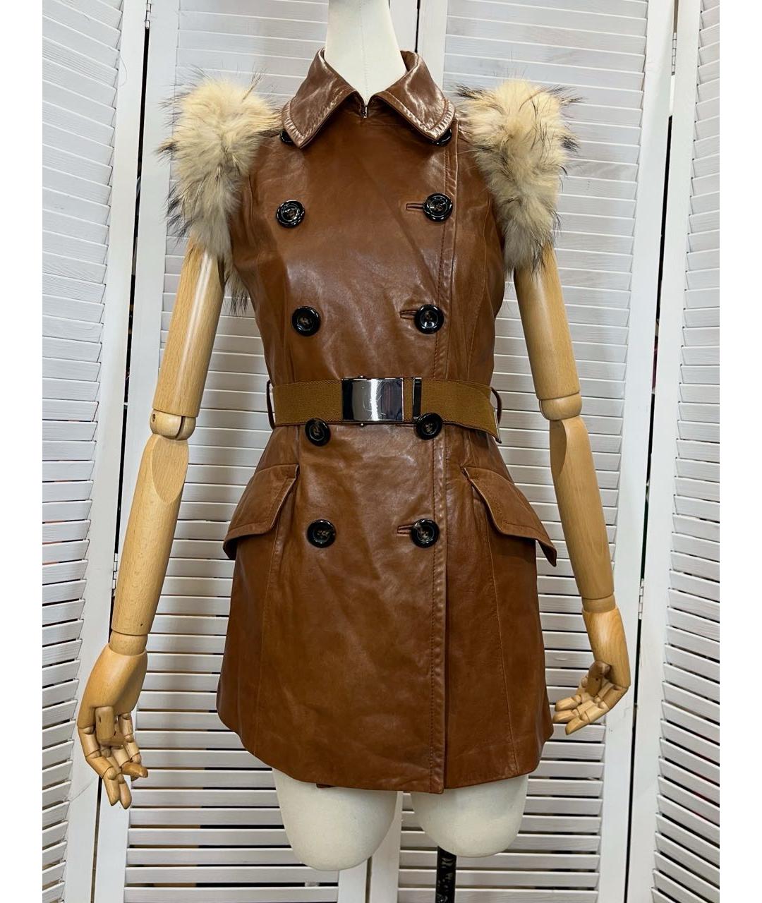 SPORTMAX Коричневый кожаный жилет, фото 9