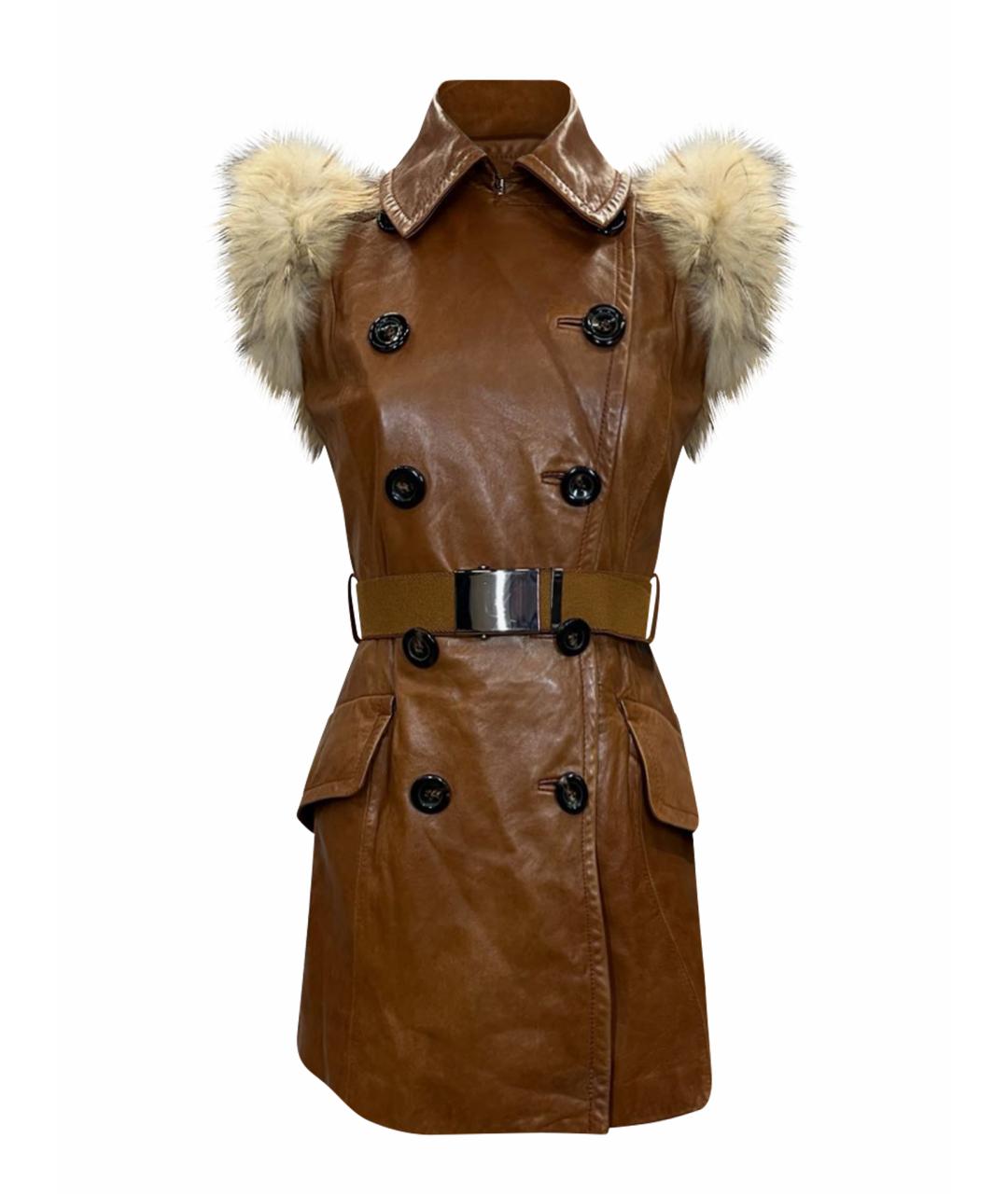 SPORTMAX Коричневый кожаный жилет, фото 1