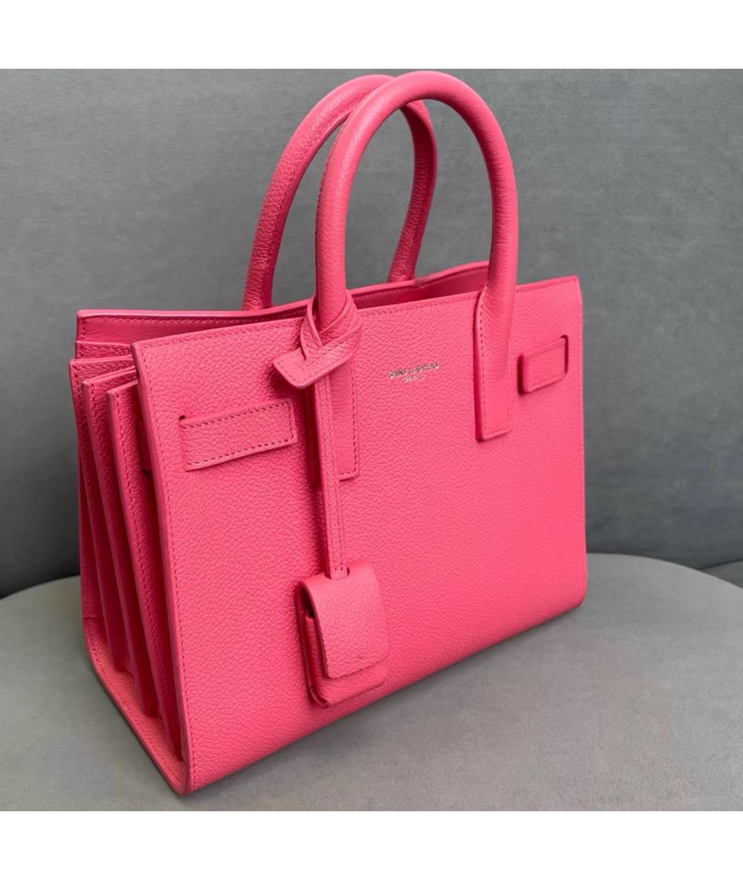 SAINT LAURENT Розовая кожаная сумка с короткими ручками, фото 4
