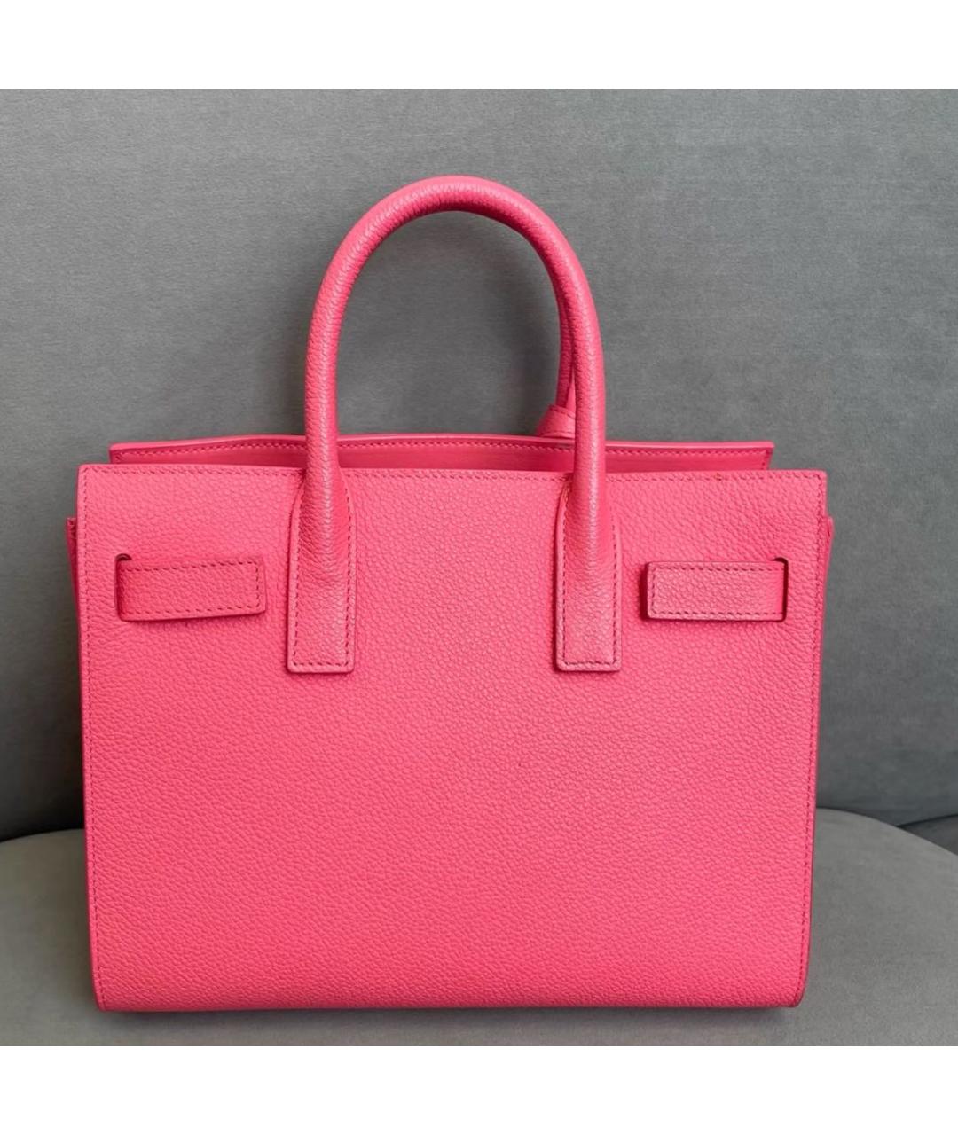 SAINT LAURENT Розовая кожаная сумка с короткими ручками, фото 3