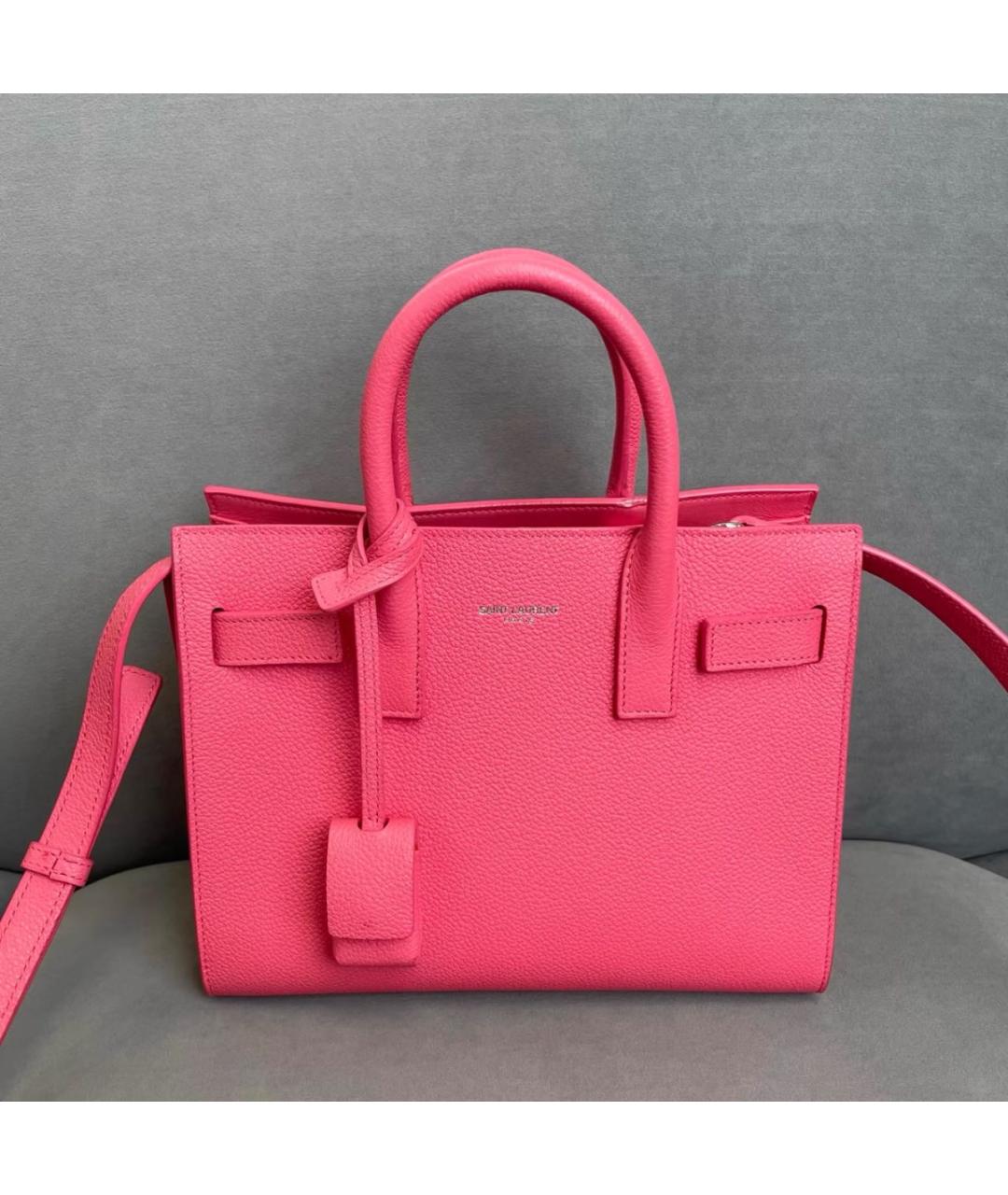 SAINT LAURENT Розовая кожаная сумка с короткими ручками, фото 7