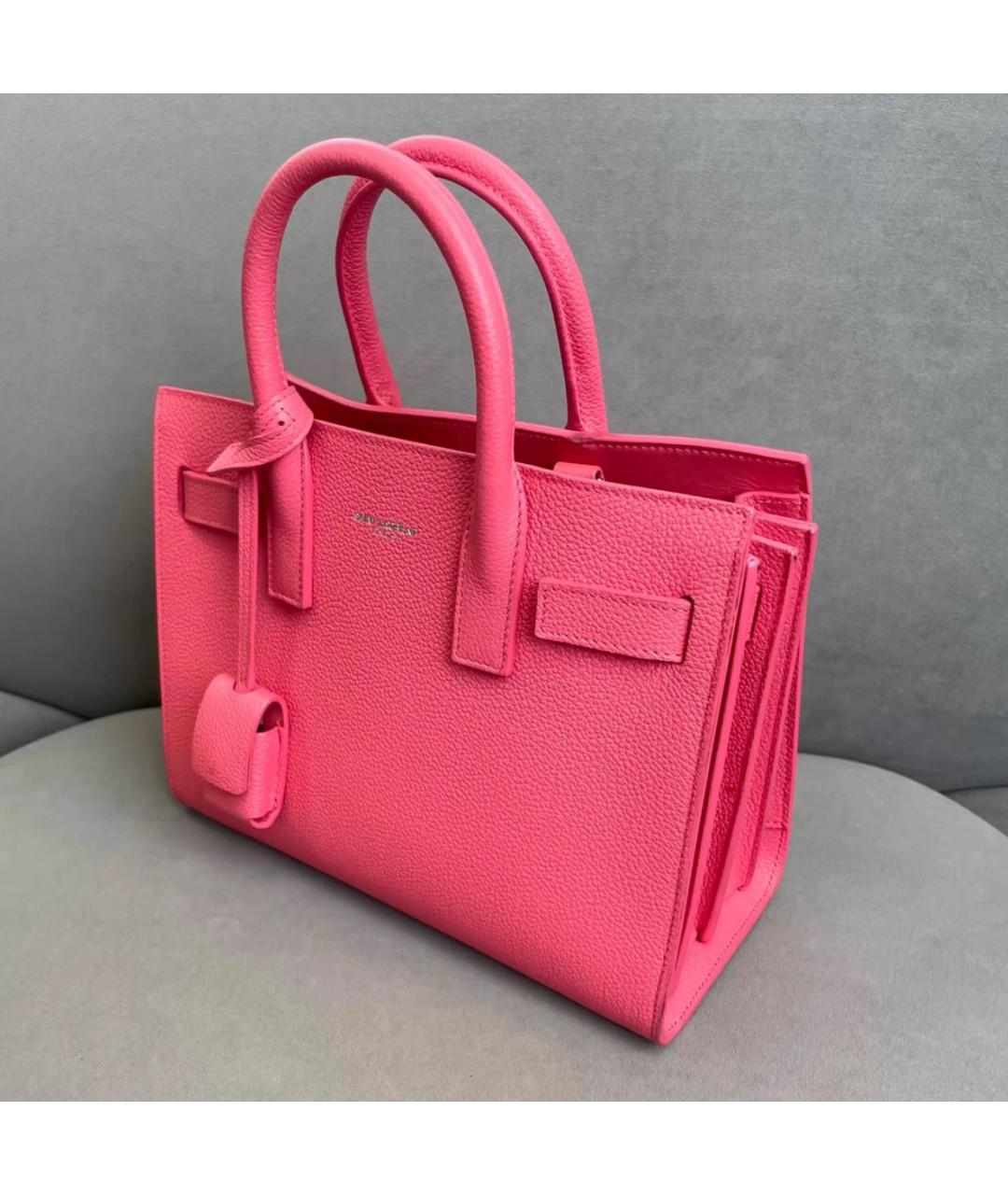 SAINT LAURENT Розовая кожаная сумка с короткими ручками, фото 5