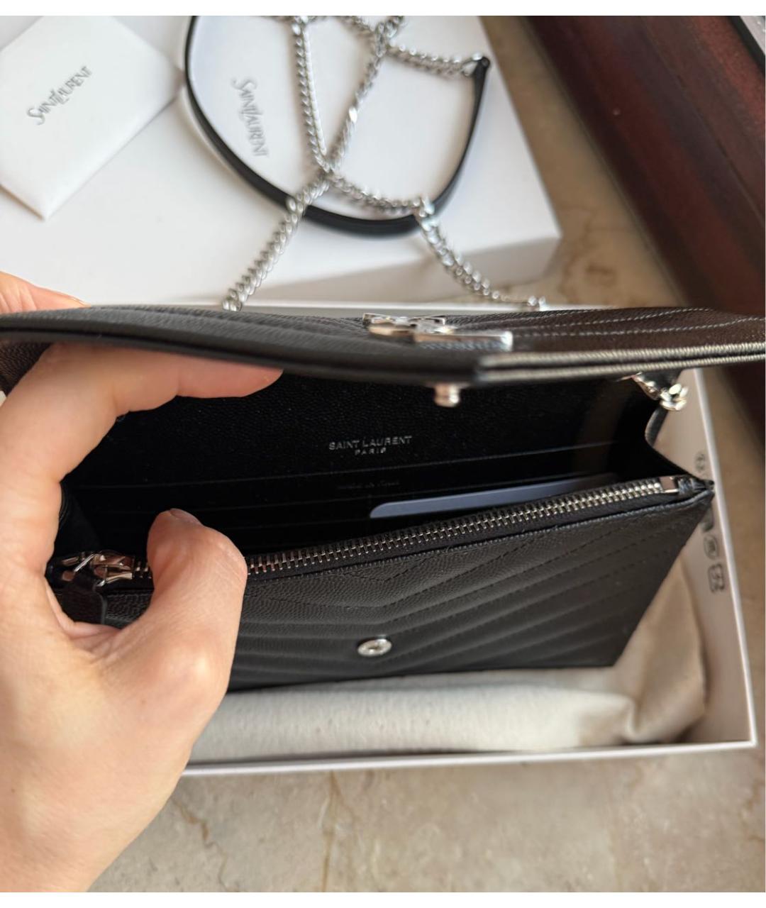 SAINT LAURENT Черная кожаная сумка через плечо, фото 7