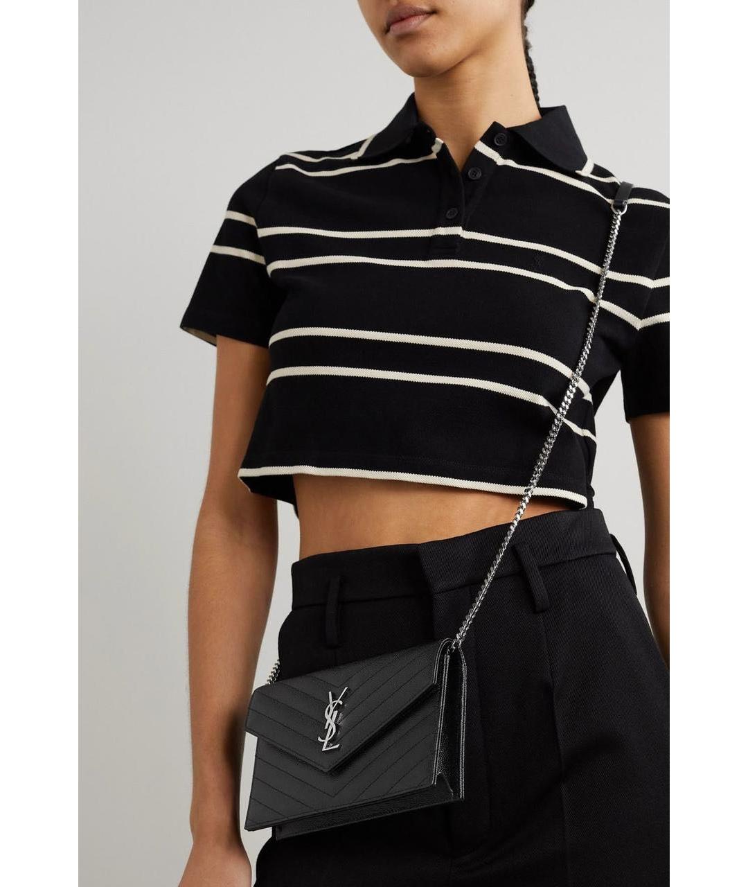 SAINT LAURENT Черная кожаная сумка через плечо, фото 8