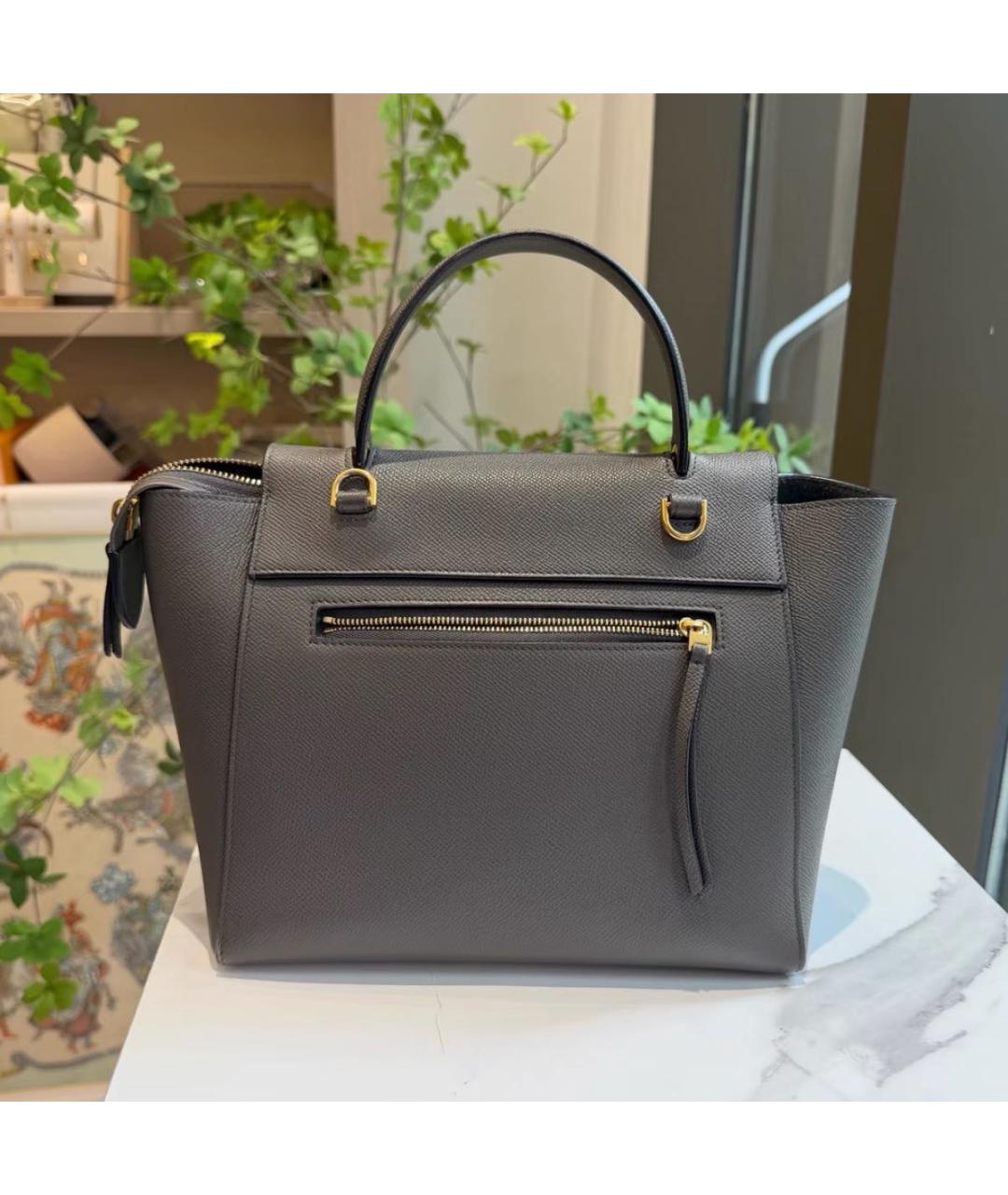 CELINE Серая кожаная сумка с короткими ручками, фото 4