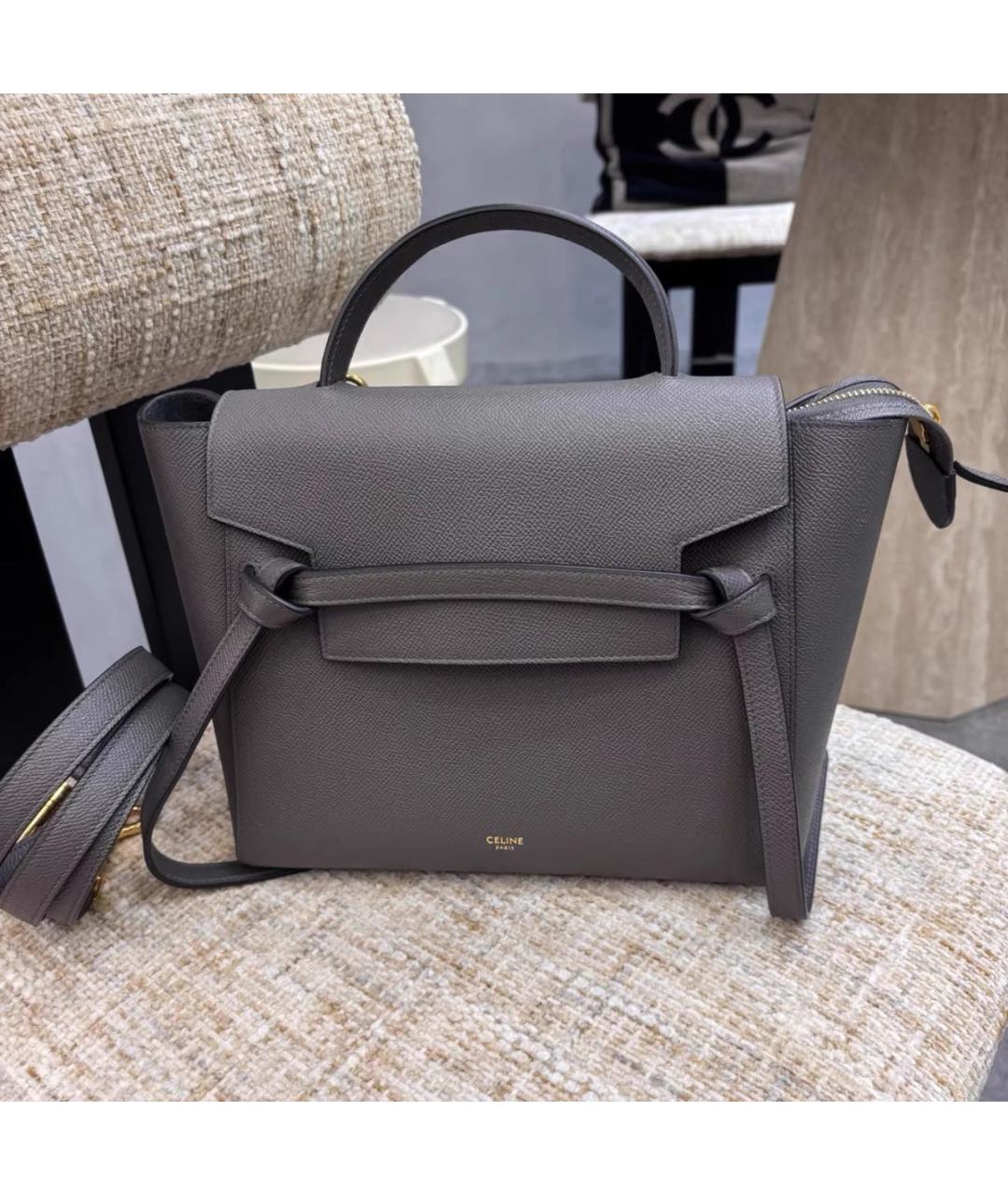 CELINE Серая кожаная сумка с короткими ручками, фото 2