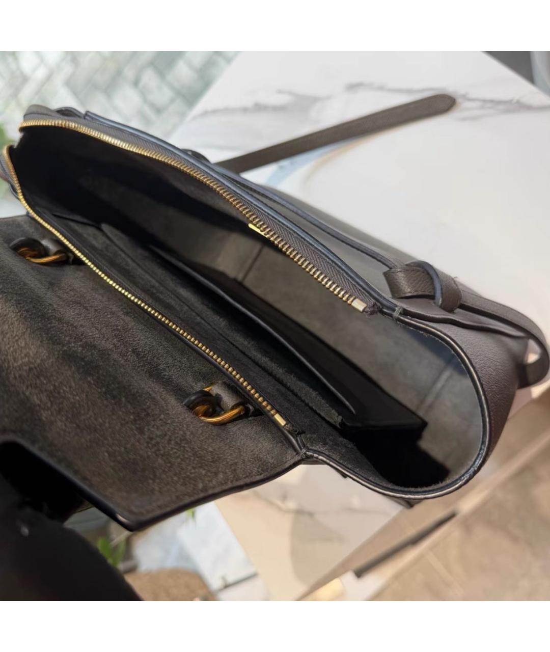 CELINE Серая кожаная сумка с короткими ручками, фото 5
