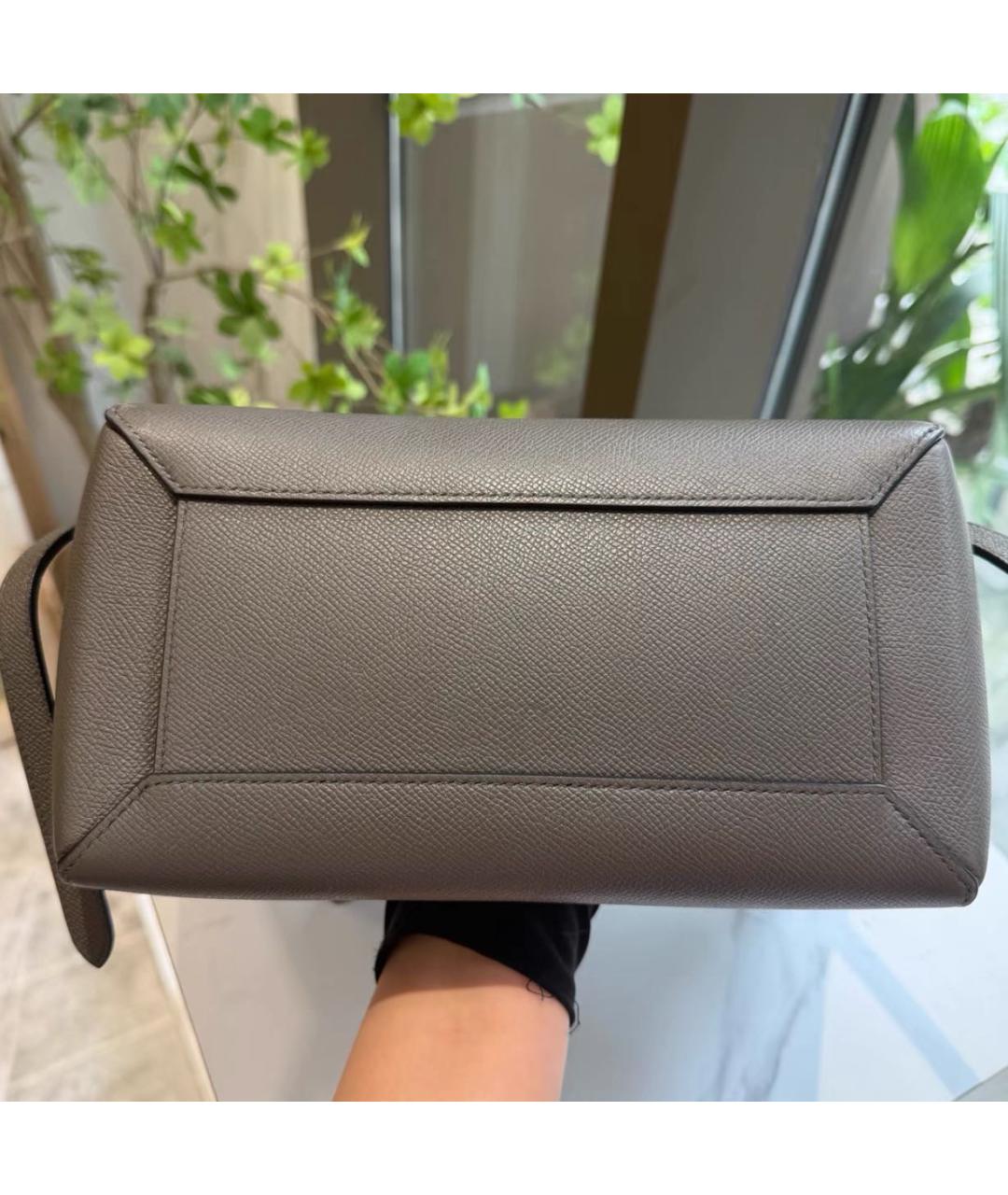 CELINE Серая кожаная сумка с короткими ручками, фото 6