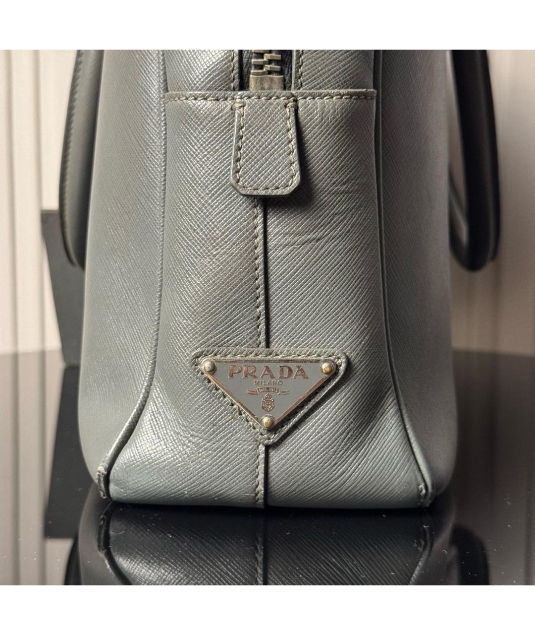 PRADA Серый кожаный портфель, фото 5