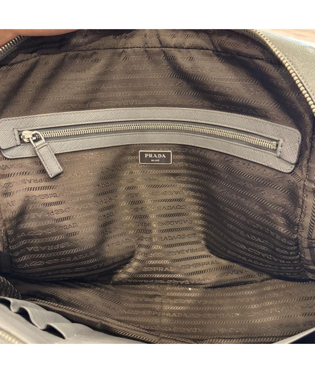 PRADA Серый кожаный портфель, фото 7