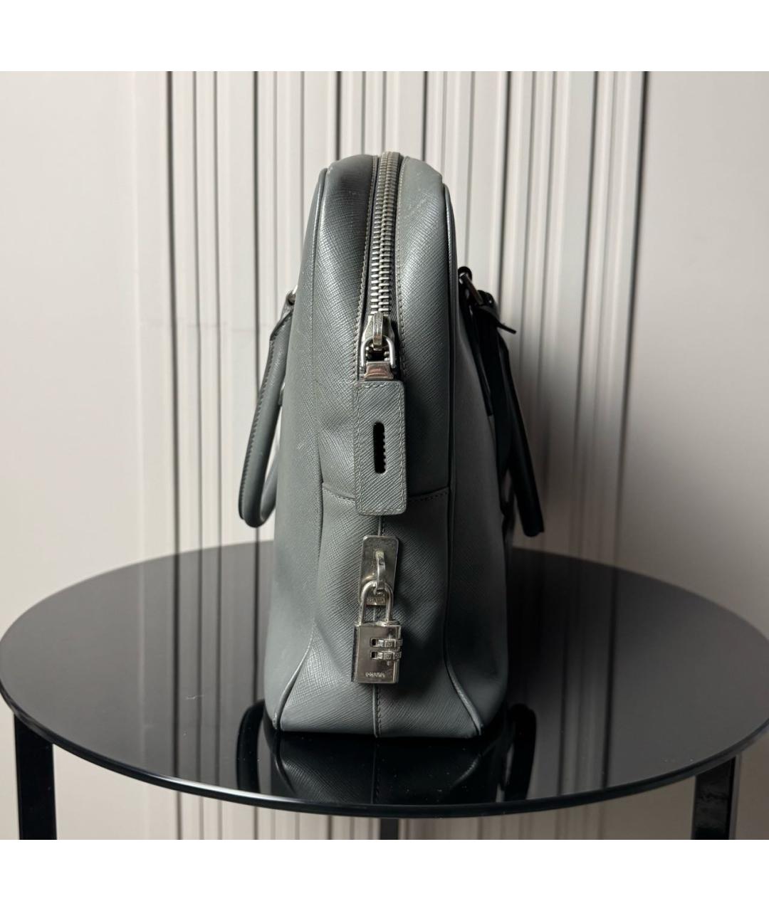 PRADA Серый кожаный портфель, фото 4