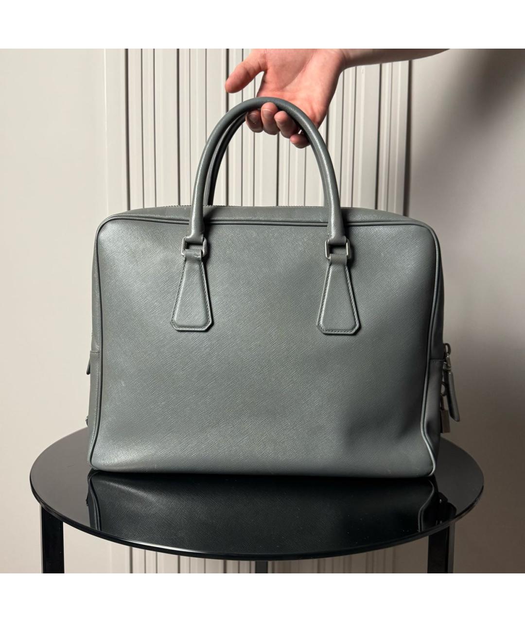 PRADA Серый кожаный портфель, фото 2