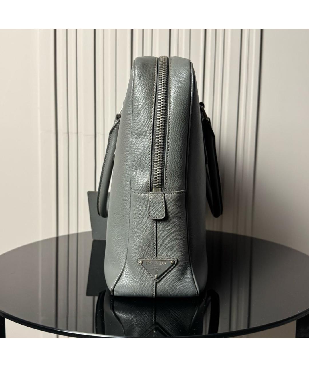 PRADA Серый кожаный портфель, фото 3