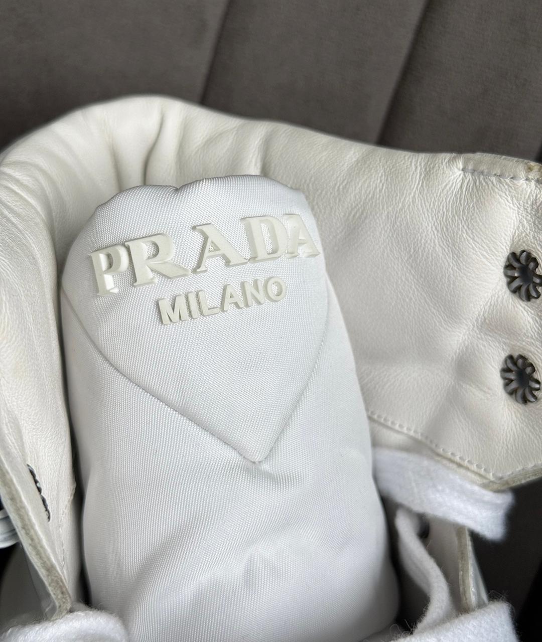 PRADA Белые кожаные кеды, фото 7