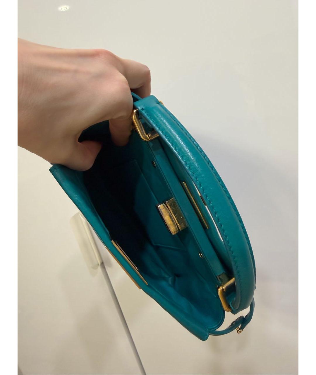FENDI Бирюзовая кожаная сумка с короткими ручками, фото 8