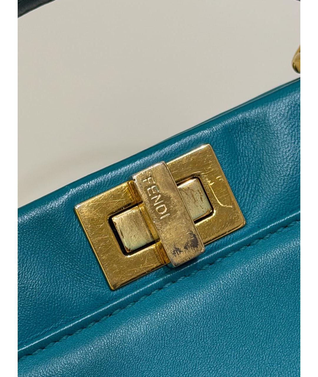 FENDI Бирюзовая кожаная сумка с короткими ручками, фото 5