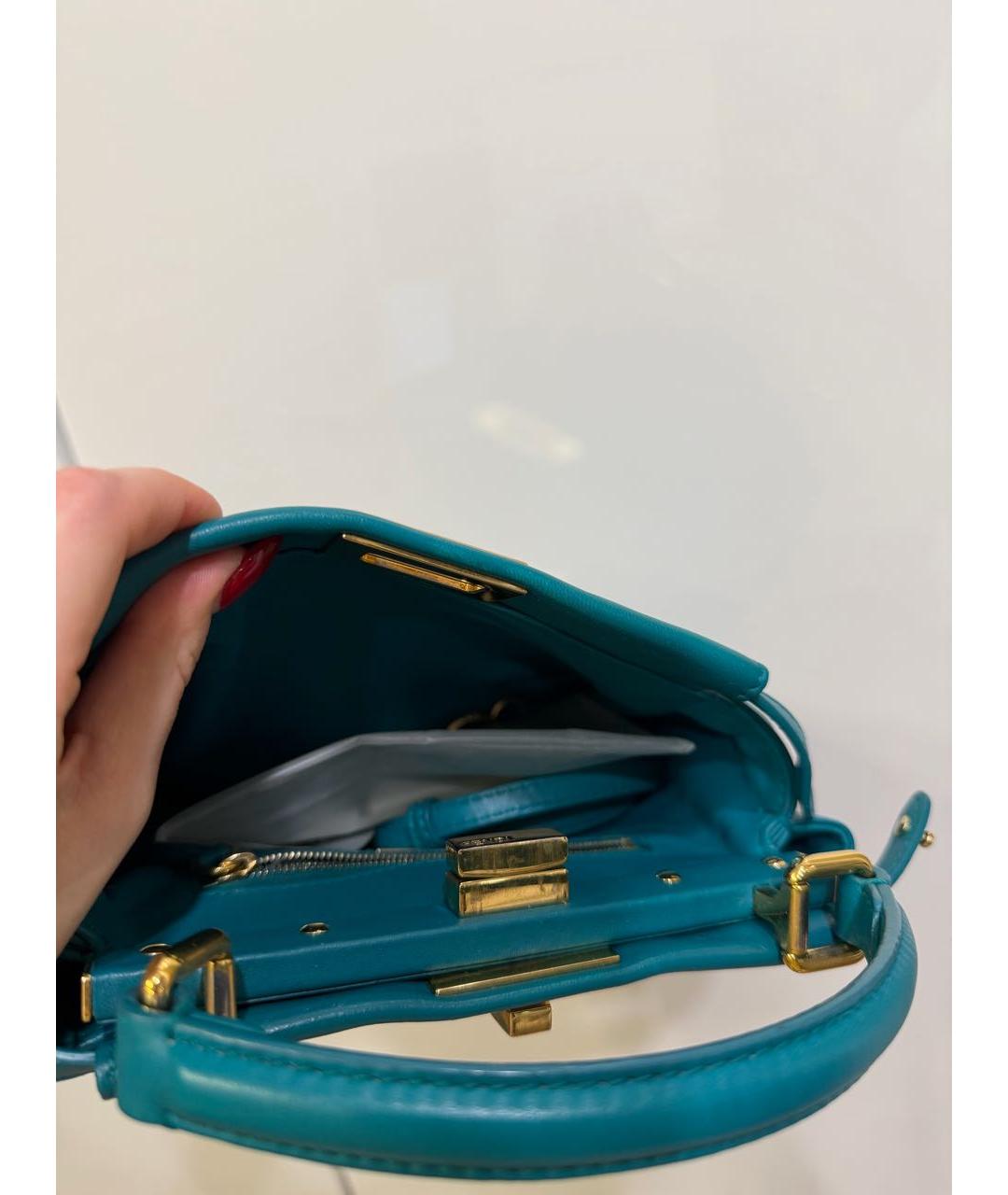 FENDI Бирюзовая кожаная сумка с короткими ручками, фото 7