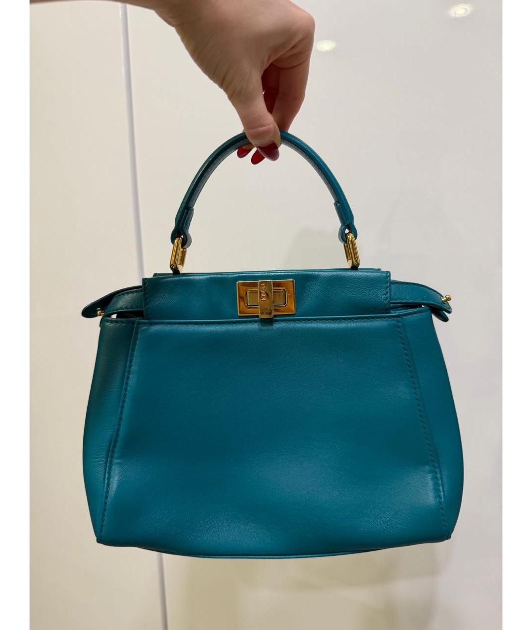 FENDI Бирюзовая кожаная сумка с короткими ручками, фото 9