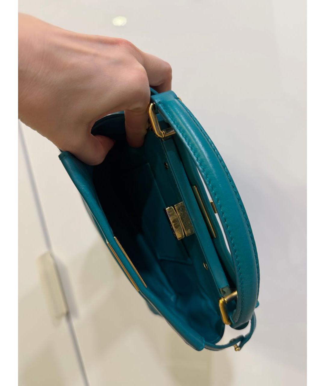 FENDI Бирюзовая кожаная сумка с короткими ручками, фото 4