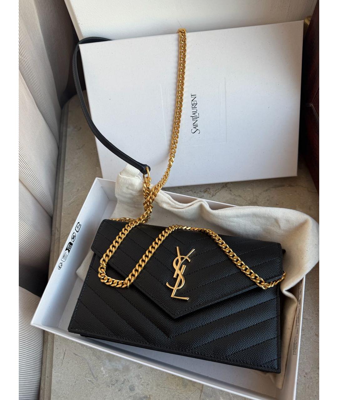 SAINT LAURENT Черная кожаная сумка через плечо, фото 5