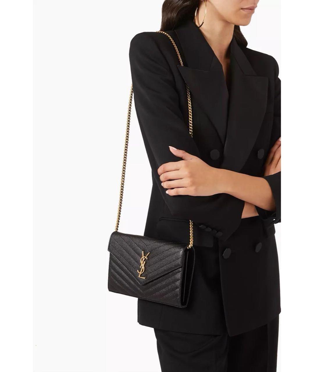 SAINT LAURENT Черная кожаная сумка через плечо, фото 2