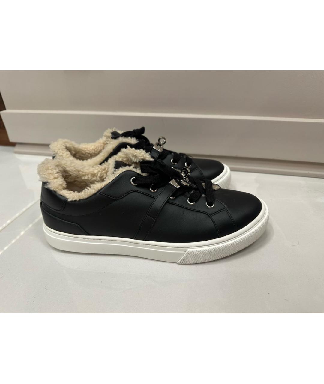 HERMES Черные кожаные кеды, фото 9