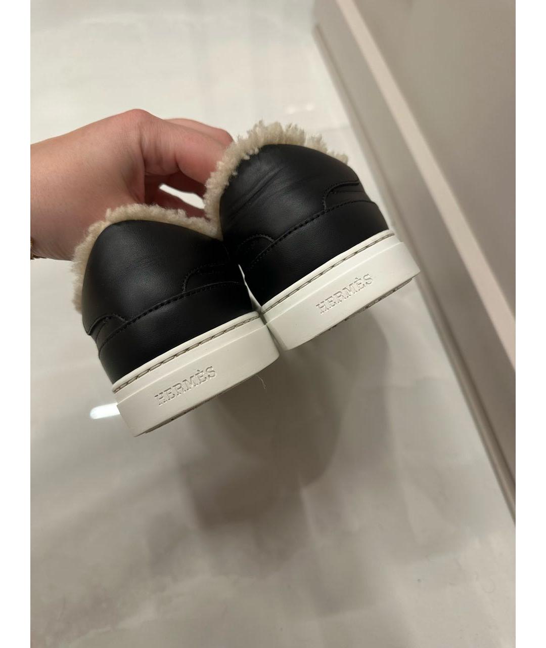 HERMES Черные кожаные кеды, фото 3