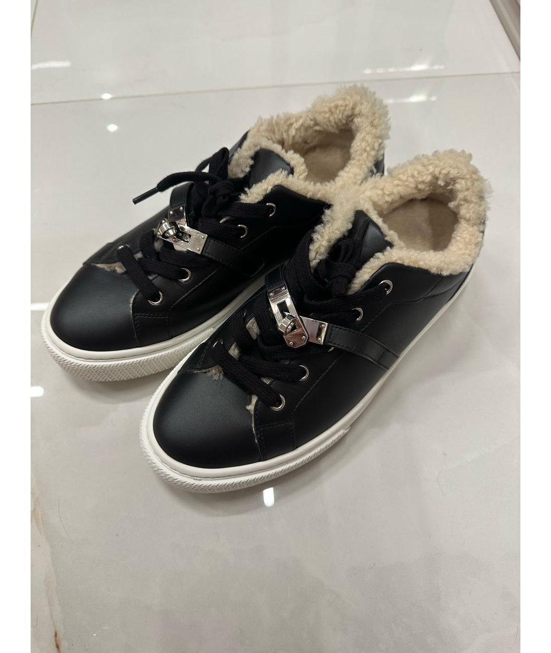 HERMES Черные кожаные кеды, фото 2