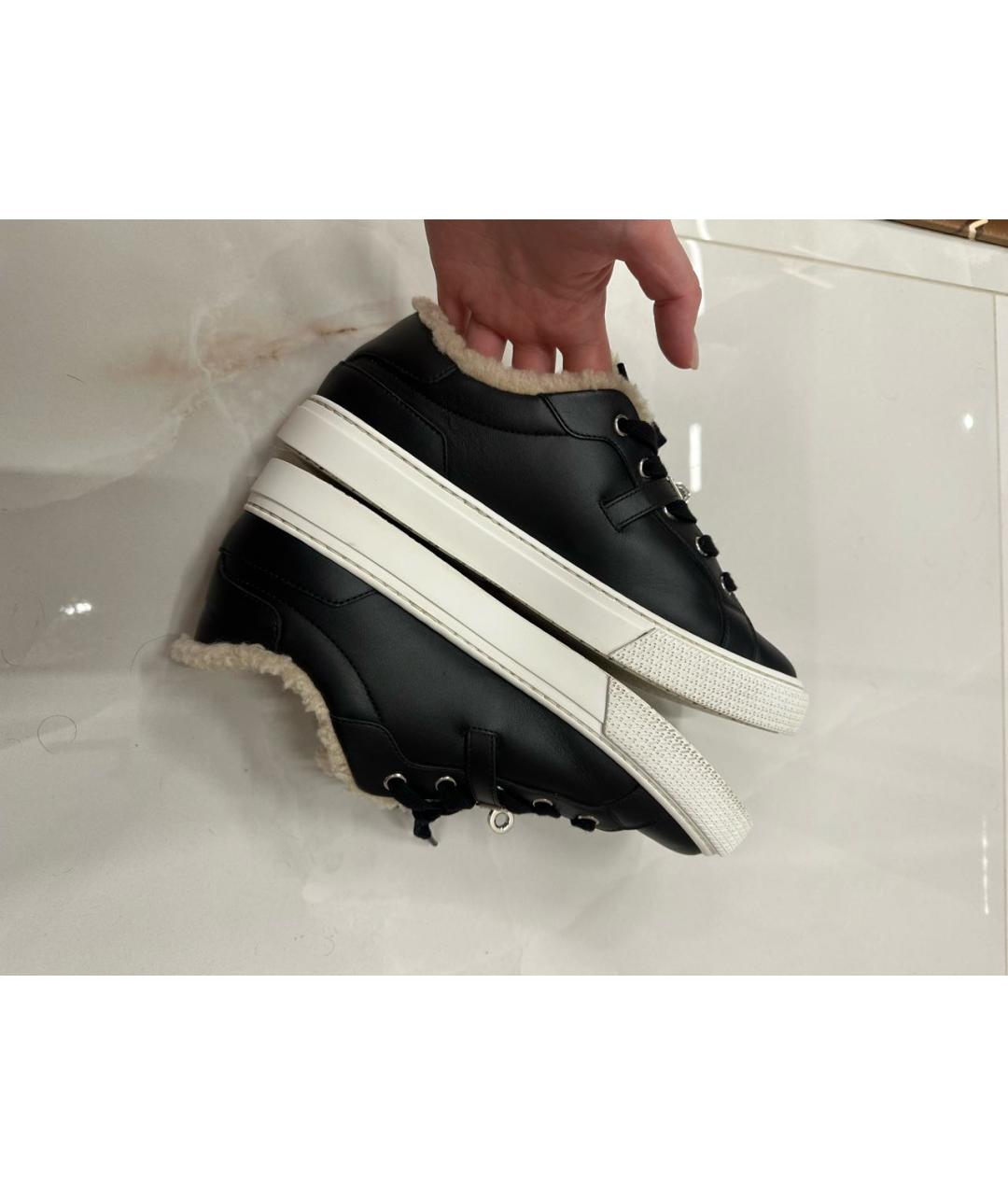 HERMES Черные кожаные кеды, фото 5