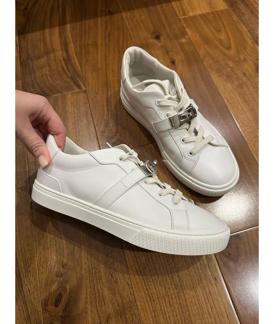 HERMES Белые кожаные кеды, фото 2