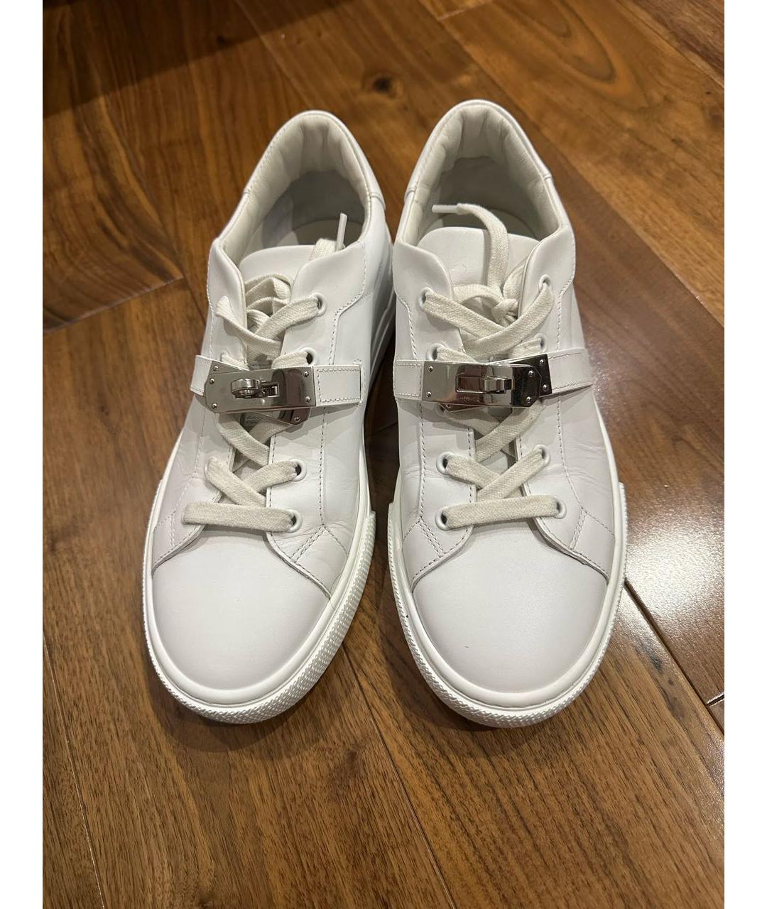 HERMES Белые кожаные кеды, фото 3