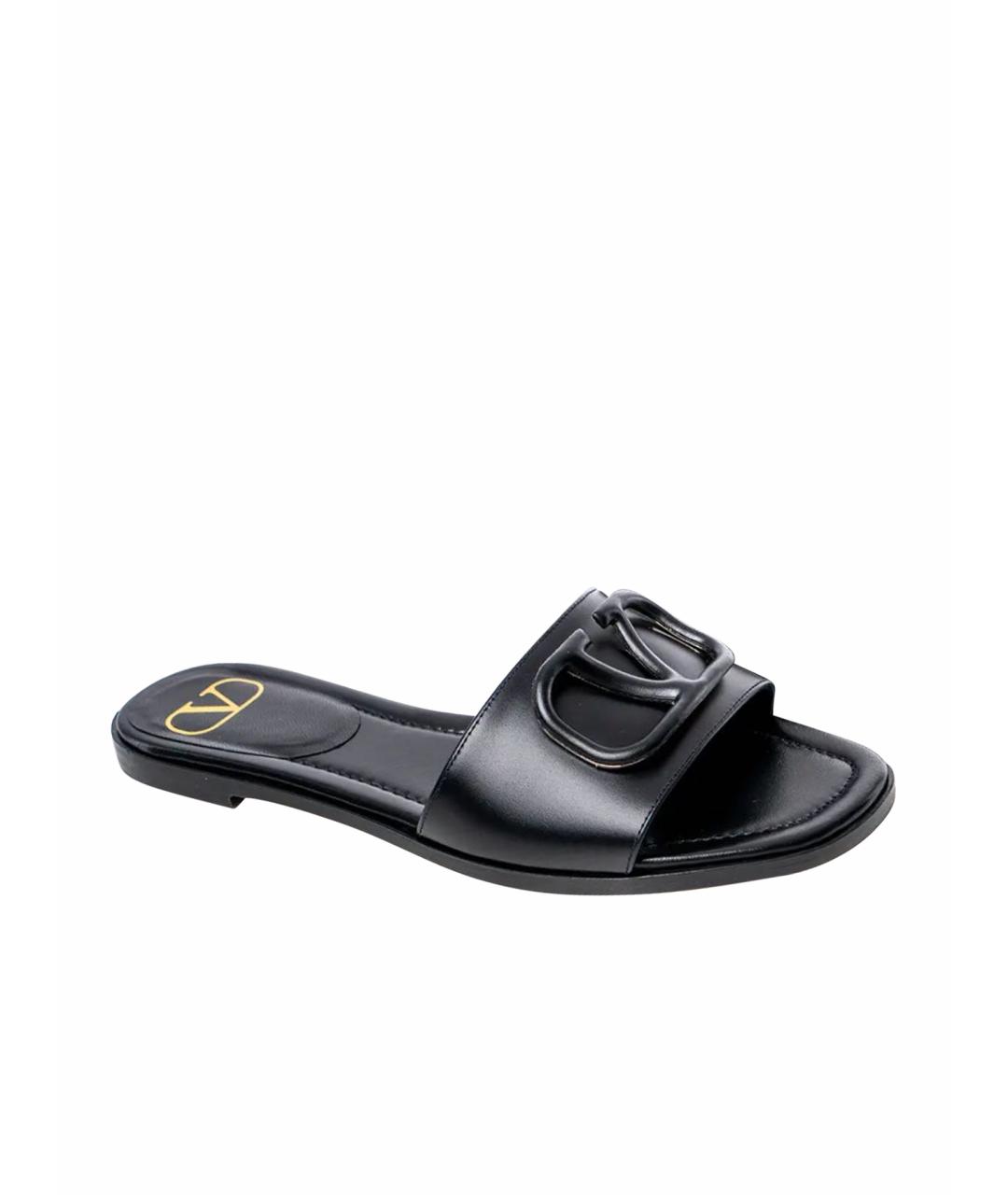 VALENTINO Черные кожаные шлепанцы, фото 5