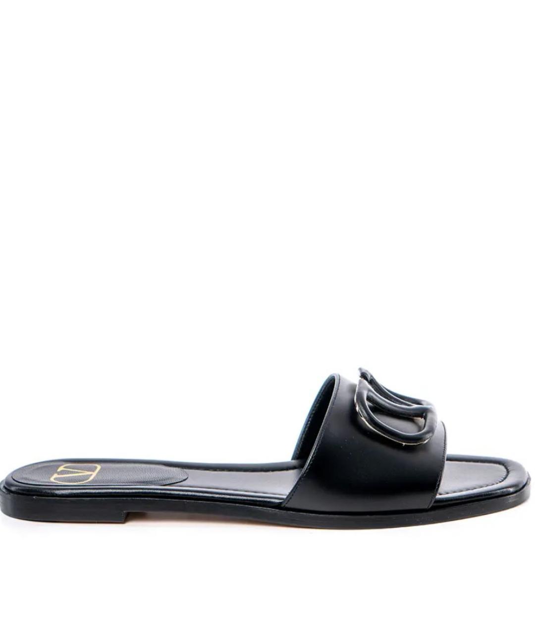 VALENTINO Черные кожаные шлепанцы, фото 3