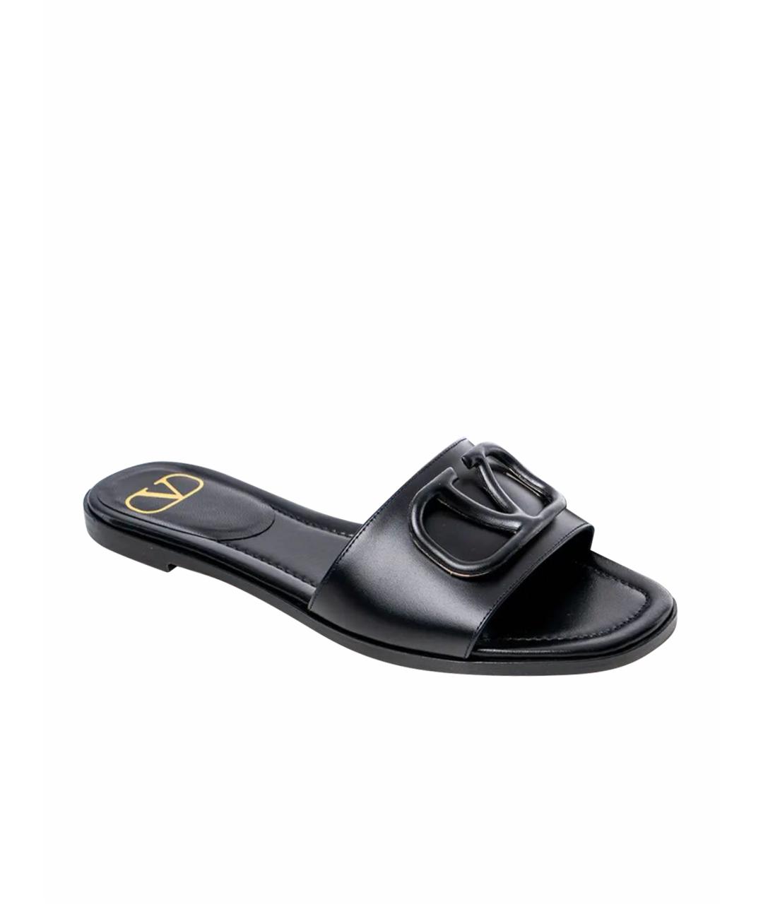 VALENTINO Черные кожаные шлепанцы, фото 1