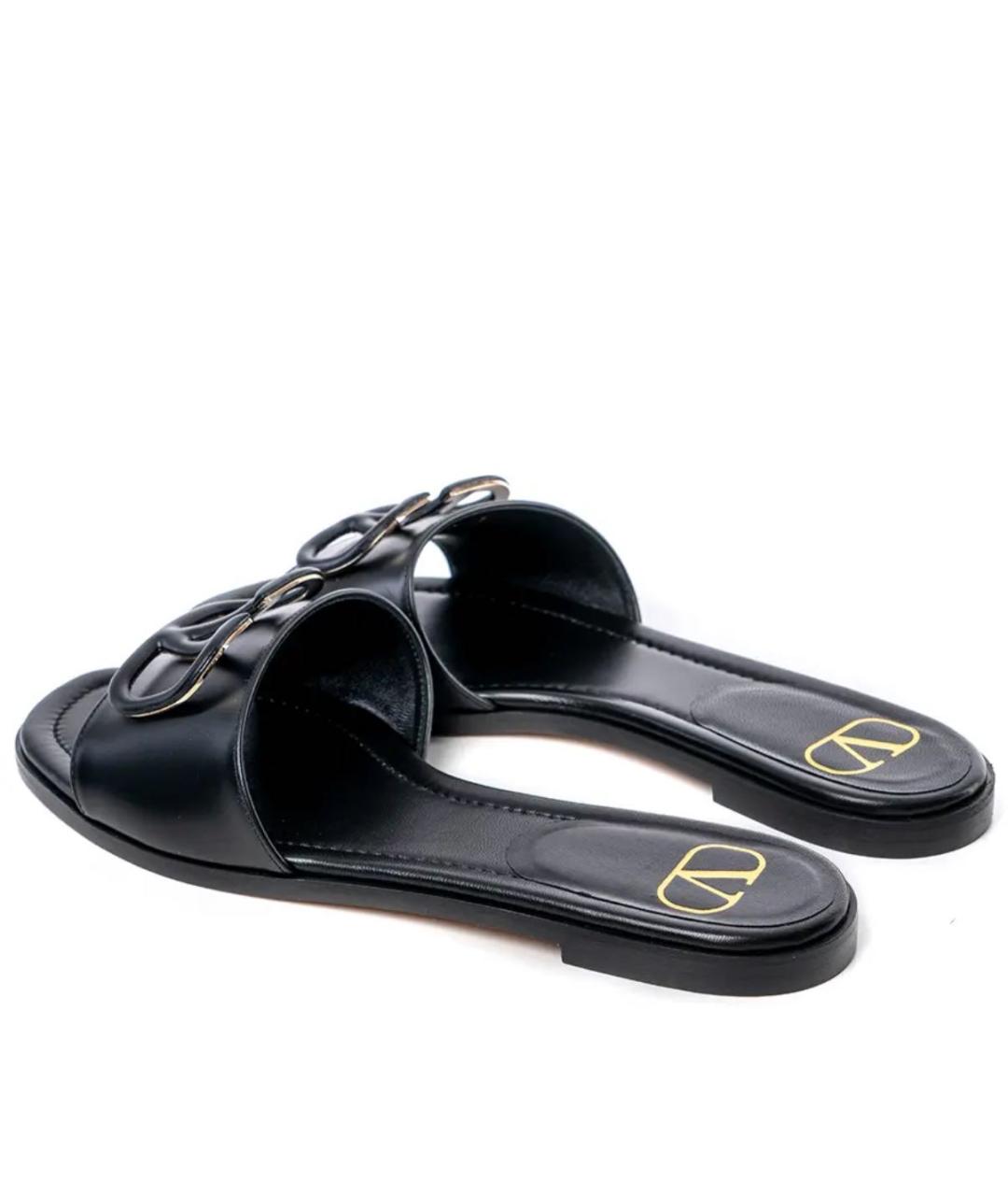 VALENTINO Черные кожаные шлепанцы, фото 4