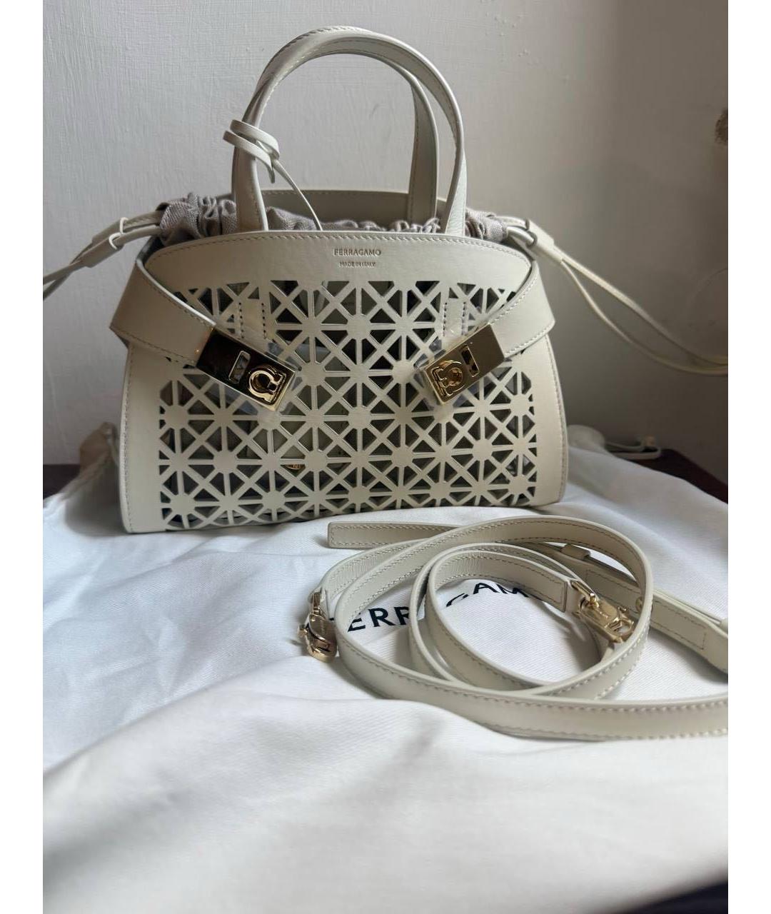 FERRAGAMO Белая кожаная сумка с короткими ручками, фото 5
