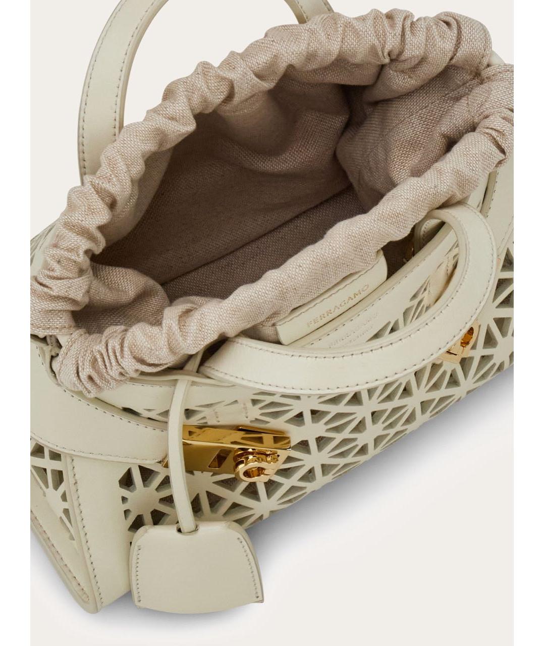 FERRAGAMO Белая кожаная сумка с короткими ручками, фото 4
