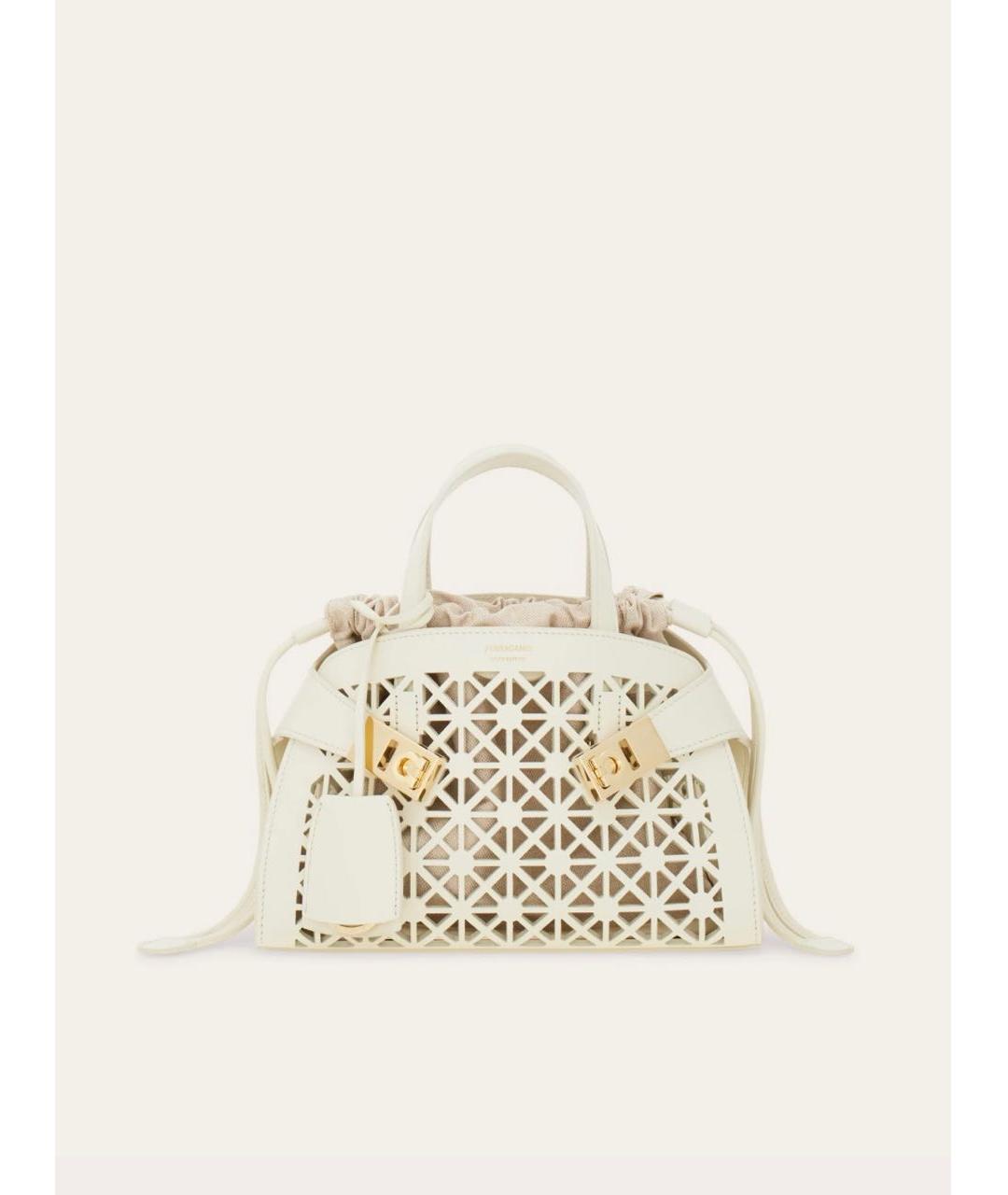FERRAGAMO Белая кожаная сумка с короткими ручками, фото 9
