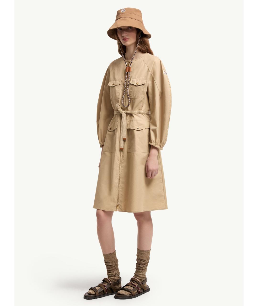 MONCLER Бежевое хлопковое повседневное платье, фото 2