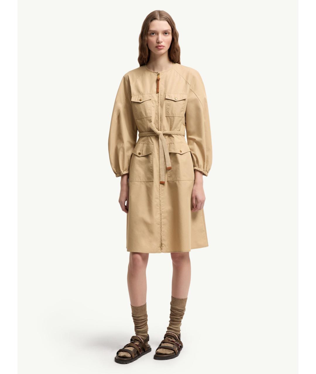 MONCLER Бежевое хлопковое повседневное платье, фото 3